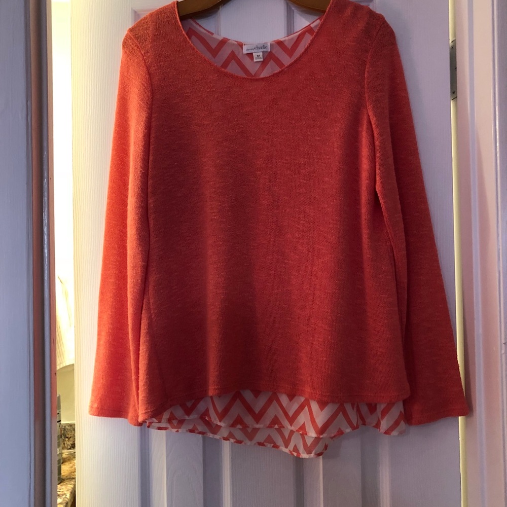 Charming Charlie Comfy Coral/White Top